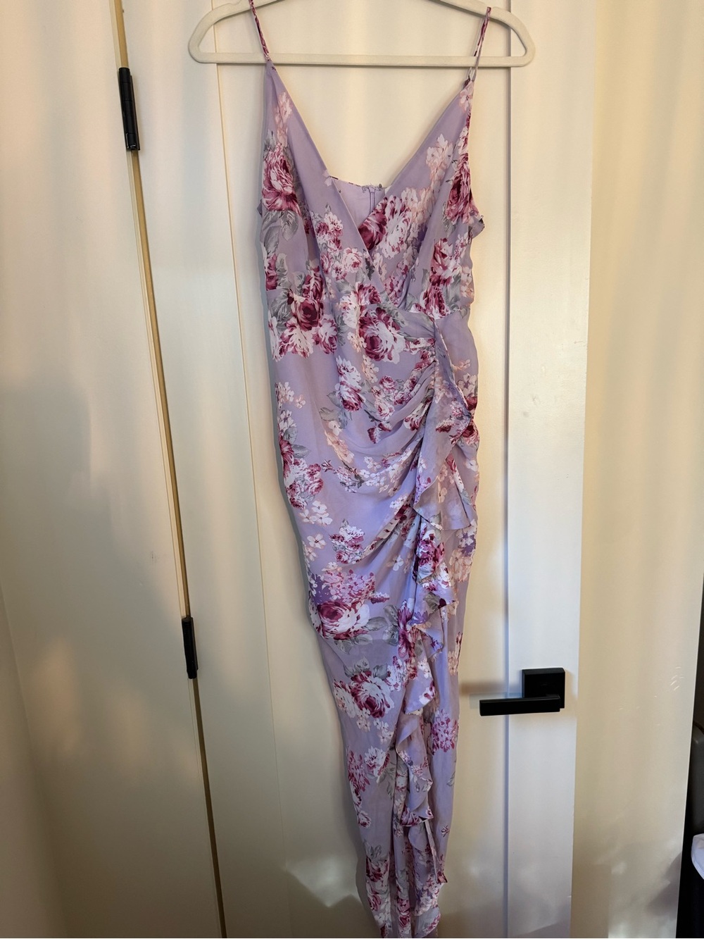 Astr Lilac Floral Ruffle Midi Dress